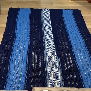Handmade Blue Striped Crochet Afghan Blanket